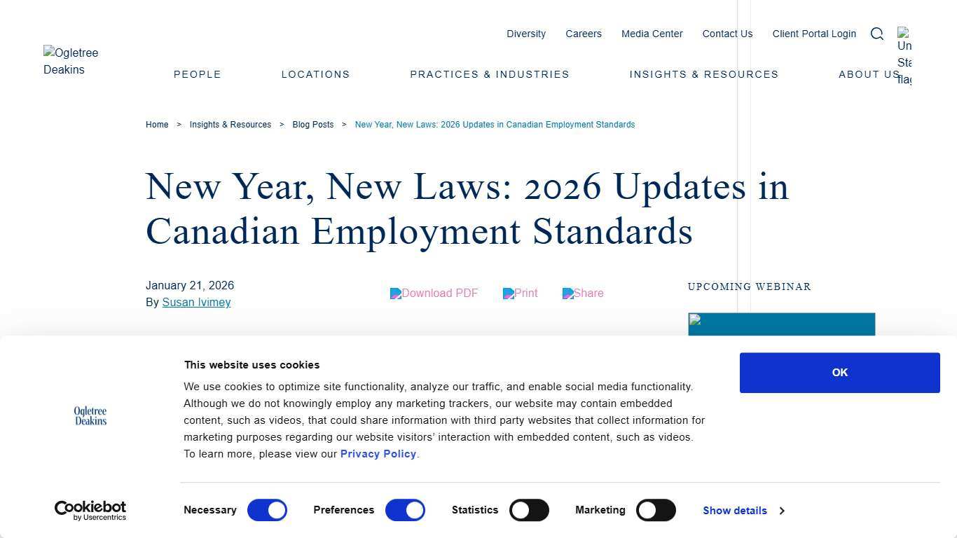 New Year, New Laws: 2026 Updates in Canadian Employment Standards - Ogletree